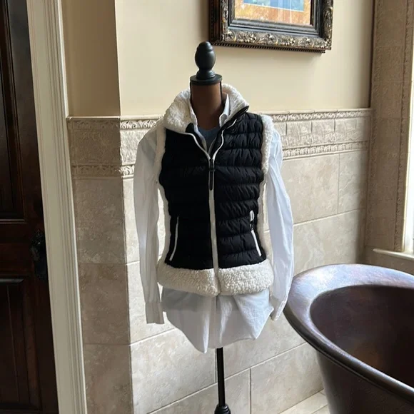 Puffer Vest White Sherpa Vest Talbots Black White Faux Sherpa